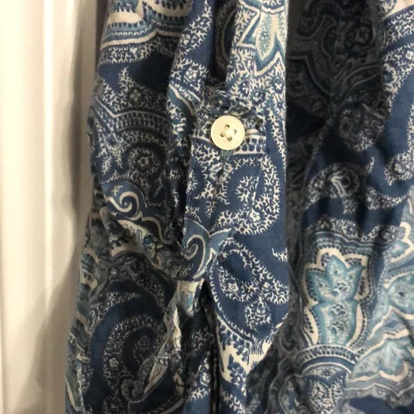 Lauren Ralph Lauren Button Down Collared Embroidered Logo Blouse Paisley Blue - Picture 6 of 8